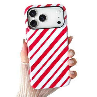 Imagem de Skyseaco Capa para telefone AA Pro Max linda diagonal listrada para mulheres meninas à prova de choque fino TPU e capa protetora traseira rígida - vermelho e branco