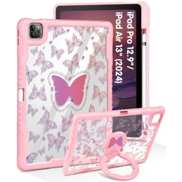 Imagem de Uppuppy Capa para iPad Pro 12.9 para iPad Air de 13 polegadas M2 2024 - Capa feminina fofa com suporte e suporte de lápis, capa protetora de borboleta feminina para Apple de 12,9 polegadas para iPad