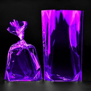 Imagem de SIPRKAICT Sacos de celofane roxo com gravatas, 15 x 23 cm, 100 peças, sacos plásticos de presente de violoncelo para doces, biscoitos, brindes de festa
