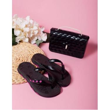 Imagem de Kit Chinelo + Bolsa Infantil para Menina Florsinhas Confortável Leve e