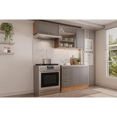 Imagem de Cozinha Modulada Completa Bella 3 Peças (2Aéreos+1Balcão) C3P25 Nogal/Cinza - Carraro
