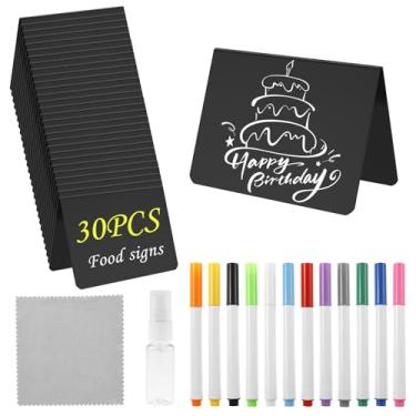 Imagem de KTZCTPCA Placa pequena de quadro-negro, etiqueta de comida de buffet reutilizável, etiquetas reservadas para catering, placas de mesa, cartão de nome de comida, conjunto de mini quadro-negro para