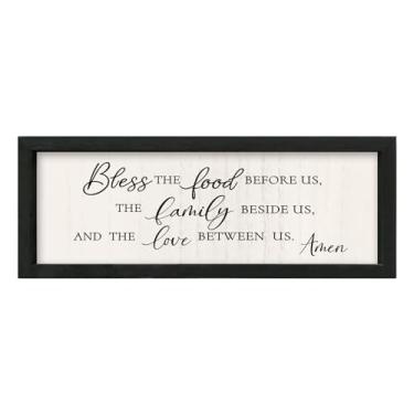 Imagem de LuZhiQiang Decoração de parede para sala de jantar Bless the Food Before Us Placa de cozinha 40,6 cm × 15,6 cm Cristão Grato Rústico Família Oração Casa de Fazenda Pequeno Verso da Bíblia Moldura de
