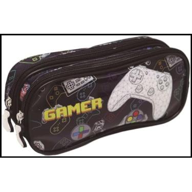 Imagem de Estojo de Tecido, Gamer, 2 zíperes, Preto, Kit