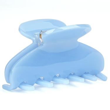 Imagem de MAORULU Presilhas de cabelo de acetato médio para mulheres e meninas, 7,6 cm para cabelos finos e médios grossos, clipe de banana francesa durável com caixa de presente, acessórios de celuloide (azul)