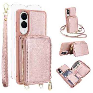 Imagem de Capa de celular para Samsung Galaxy S25 Edge 5G carteira de celular com protetor de tela de vidro temperado alça transversal cordão com bloqueio de RFID S25Edge 25S S 25 25Edge 6,66 2025 feminino ouro