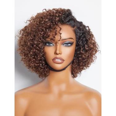 Imagem de Peruca LUVME HAIR Kinky Curly Ombre Brown Bob 20 cm de cabelo humano