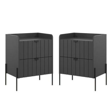 Imagem de Kit 2 mesa cabeceira madeira mdf cor grafite moriah 45cm - Aprire Móve