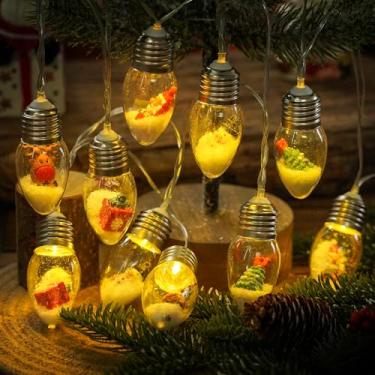 Imagem de HFXXAD Cordão de luzes de globo de neve de Natal, decorações internas, 10 lâmpadas de LED transparentes, árvore de Natal, globo de neve, cordão de luzes com cinco bonecos, para festa de quarto