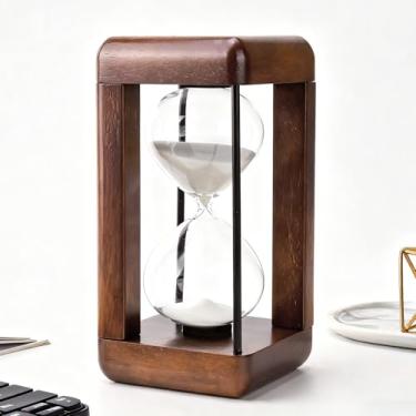 Imagem de Temporizador de ampulheta de 60 minutos, temporizador grande premium de nogueira, decoração para casa, mesa, escritório, decoração de casamento (branco)
