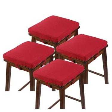 Imagem de LYLNBYWK Conjunto de 4 almofadas quadradas para cadeiras de bar antiderrapantes com laços, almofadas de assento pequenas adequadas para bancos de cafeteria de bistrô, 30,5 x 30,5 x 5 cm, vinho tinto