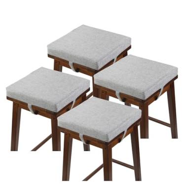 Imagem de LYLNBYWK Conjunto de 4 almofadas quadradas para cadeiras de bar antiderrapantes com laços, almofadas de assento pequenas adequadas para bancos de cafeteria de bistrô, 30 x 30 x 5 cm, cinza