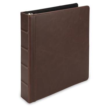 Imagem de Samsill Fichário de couro vintage, anel redondo de 3 cm (comporta 325 folhas), documentos tamanho carta 21 x 28, carteira organizadora profissional, agenda, sem zíper, marrom