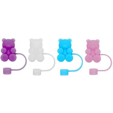 Imagem de Resin & Reed Gummy Bear Tampas de palha de silicone para copos Stanley, canudos de 10 mm de largura, pacote com 4, rosa, azul, roxo, branco