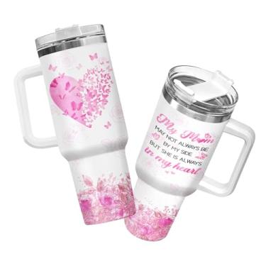 Imagem de 34HD Presentes de Dia das Mães para Mamãe, Filha, Mãe e Filha Copo com Alça e Canudo, Copo Isolado para Mamãe de 1,134 g, Caneca de Café Mamãe, Presentes Inspiradores para Mães Mulheres