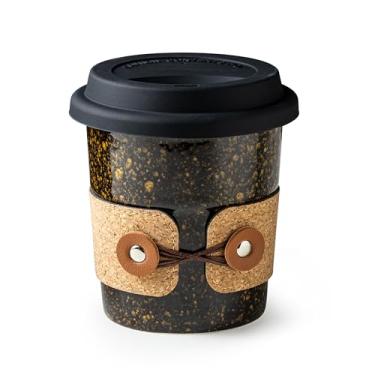 Imagem de Cormomu Copos de viagem de café com tampas, copo à prova de derramamento, caneca de chá de cerâmica, grande copo de acampamento reutilizável, copo decorativo com leite para amantes de café, 400 ml