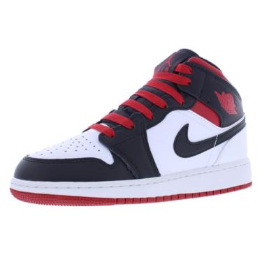 Imagem de Nike Tênis masculino Air Jordan 1 Mid GS, preto, branco, vermelho (branco/vermelho-preto), 19