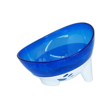 Imagem de Comedouro e Bebedouro Elevado para Cães e Gatos, Tigela Glitter Antiderrapante, Azul, 600ml