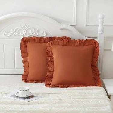 Imagem de Merryword Fronhas laranja queimadas 45,7 x 45,7 cm, caramelo, pacote com 2 fronhas com babados para sofá, quarto