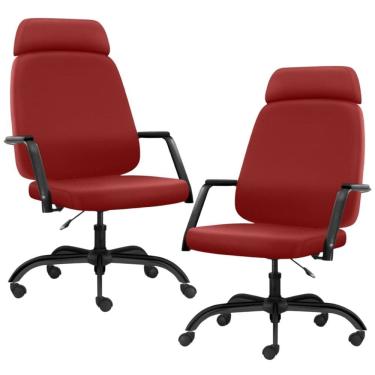Imagem de Kit 02 Cadeiras de Escritório Giratória com Apoio de Cabeça Hub F02 Sintético Vermelho - Lyam Decor
