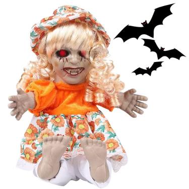 Imagem de Boneca Zumbi Halloween Dia das Bruxas Assustadora Festa Tematica Grito Acende Olhos Mov...