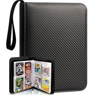 Imagem de TONESPAC Pasta de cartão com 400 bolsos compatível com fichário de cartões de troca, organizador de cupons para cartões de beisebol, cartões esportivos (listras douradas)
