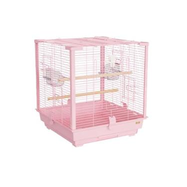 Imagem de Gaiola de pássaro quadrada de metal gaiola empilhável pequena para animais de estimação, papagaio, casa de periquito, gaiola de arame para casa, ninho de pássaro (rosa)