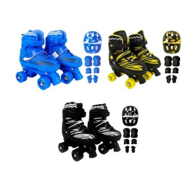 Imagem de Patins Infantil Roller Ajustável 4 Rodas Rodinha Proteção (Amarelo, S - 29 ao 32)