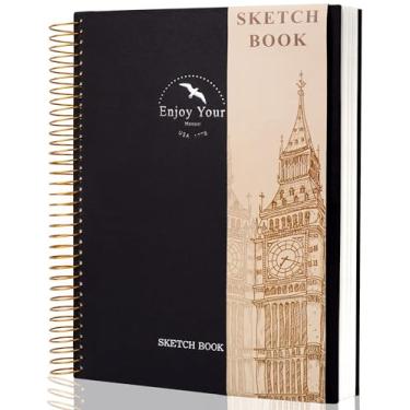 Imagem de Caderno de desenho de capa dura para desenho, 21 x 27 cm, caderno de esboços em espiral para adultos, mulheres, crianças, com 100 g/m², 30,8 kg, 120 folhas, bloco de esboço de papel premium para