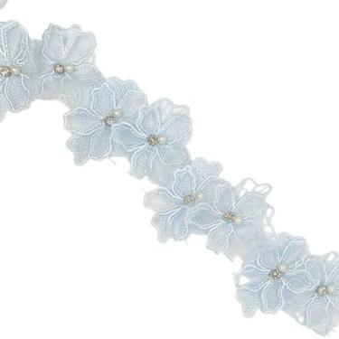 Imagem de NIIIYTYB 1 jarda pérola contas de flor renda para costurar lindo bordado tecido de renda 3D acabamento com aplique floral design de fita larga material de artesanato decorativo grosso para roupas e