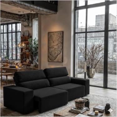 Imagem de VIA NOSSA - Sofá 3 Lugares Reclinável Sala de Estar 2,00m Velut Palace - Veludo Preto