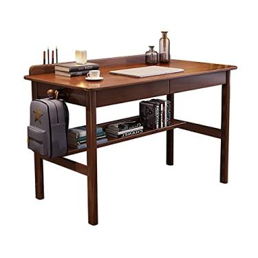 Imagem de Escrivaninha de computador para escritório em casa, escritório em casa, mesa de madeira de borracha, simples, elegante, mesa de trabalho, multifuncional, PC com gavetas e prateleiras de armazenamento