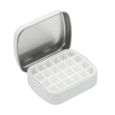 Imagem de PATIKIL Mini caixa de lata de tinta de 24 poços, mini caixa de paleta de estanho de aquarela vazia para viagem, armazenamento portátil de tinta de metal para tinta a óleo acrílica guache, branco fosco