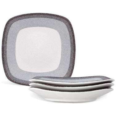 Imagem de Conjunto de Pratos para Salada e Sobremesa com 4 Peças, Formato Quadrado, Material de Porcelana e Designer Moderno, Noritake G038-588D