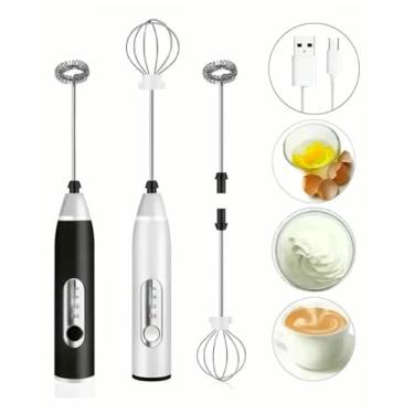 Imagem de Mini Mixer Portátil Recarregável USB 3 Velocidades – Misturador de bebidas Espumador de Leite e Batedor de Ovos Inox Premium
