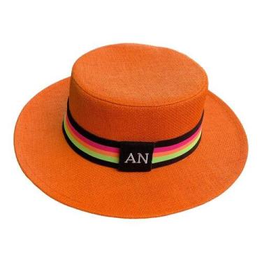 Imagem de Chapéu Paris de Juta Laranja com Faixa Personalizada para 02 Lados - c