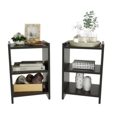 Imagem de Kit 2 Mesas de Cabeceira Retro para Quarto Casal ou Solteiro Nicho Decoração América 45x30x25 cm(Preto)