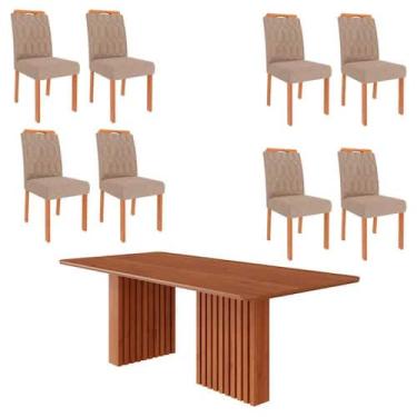 Imagem de Sala de Jantar Mesa Ester Retangular 210 com 8 Cadeiras Paola Wood Cin