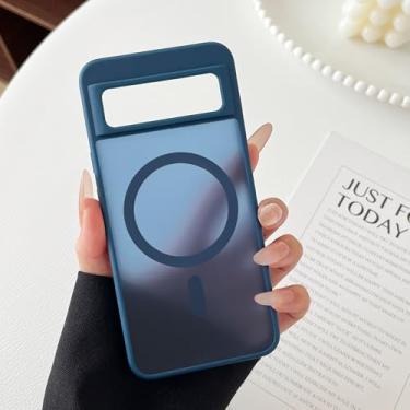 Imagem de ZCDAYE Capa para Google Pixel 8A compatível com Magsafe, capa de telefone transparente fosca à prova de choque anti-impressão digital para Google Pixel 8A (6,1 polegadas), azul