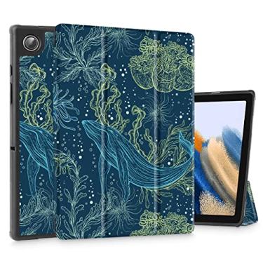Imagem de Tuiklol Capa para Galaxy Tab A8, capa para tablet Samsung de 10,5 polegadas 2022 Slim TPU capa traseira rígida suporte para lápis embutido com três dobras capa auto onda/hibernação para modelo A8 SM-X200/X205/X207, baleia