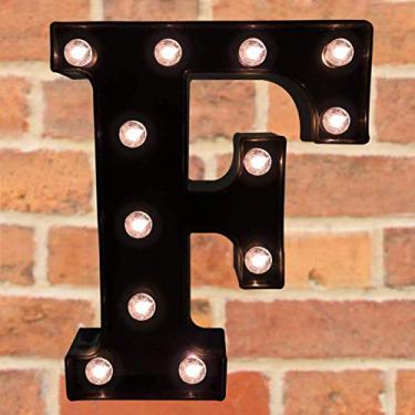 Imagem de Letreiro decorativo com letras iluminadas por LED - Letras de letreiro do alfabeto com luzes para festa de aniversário de casamento, Natal, luz noturna, decoração de bar, preto F