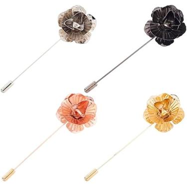 Imagem de 4 peças, 4 cores, alfinetes de lapela de flor de liga, broche, floral, 87 mm, conjunto de broches de flores, desenhos animados, plantas, broches, para mulheres, broches de primavera, presentes para