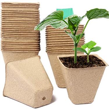 Imagem de Kit de 48 potes de turfa para iniciantes de sementes, bandeja de mudas de 7,6 cm para jardim, vasos de mudas biodegradáveis para germinação de sementes com 10 etiquetas de plantas