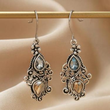 Imagem de Brincos vintage com pingente de gota d'água e pedra da lua – Joias pendentes para festa de casamento, Medium, Liga de aço, Sem pedra preciosa