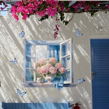 Imagem de Decalques de parede, adesivos decorativos de borboleta floral para sala de estar e quarto adesivos de decoração de fundo Ms7130 (30 * 60 cm x 2 peças) Decalques de parede Descasque e cole