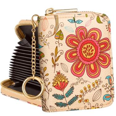 Imagem de Carteira com porta-cartão de crédito para mulheres, lindas senhoras, adolescentes, femininas, porta-cartões, acordeão, média, estética, design moderno, RFID, zíper, flor vermelha