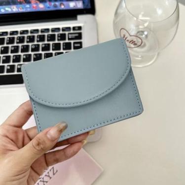 Imagem de Carteira feminina, porta-cartão de couro, porta-cartão de crédito simples, caixa de cartão de visita, bolso compacto para moedas, Azul, Elegante