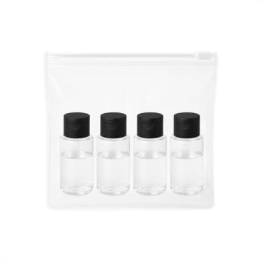 Imagem de Kit Viagem Necessaire 4 Frascos Flip Top 100ml Preto Creme Shampoo Sabonete Aeroporto ZipLock