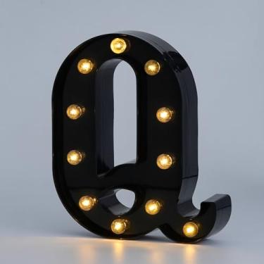 Imagem de Letreiro de LED preto, letreiro com letras, para luz noturna, casamento, festa de aniversário, Natal, decoração de bar, personagem (Q)