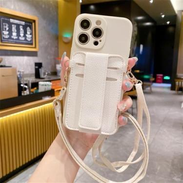 Imagem de Capa de telefone crossbody com alça de pulso para cartões para iPhone 14 13 12 11 Pro XS Max 7 8 Plus SE 2020 Capa macia de couro com cordão, branca, para iPhone 7Plus (8Plus)
